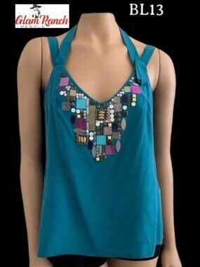 VGC Nanette Lepore Silk Halter Turquoise Teal Blouse SZ 8